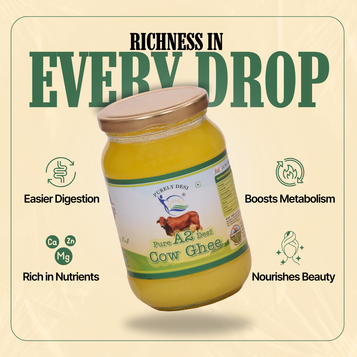 Purely Desi| A2 Desi Cow Ghee 500 gram | Ghee | Cow Ghee Vedic Bilona Method -Traditional Curd Churned -Lab Tested -Organically Made Danedar Ghee -Grass Fed Cow -Glass Jar | Pure, Natural & Healthy Ghee